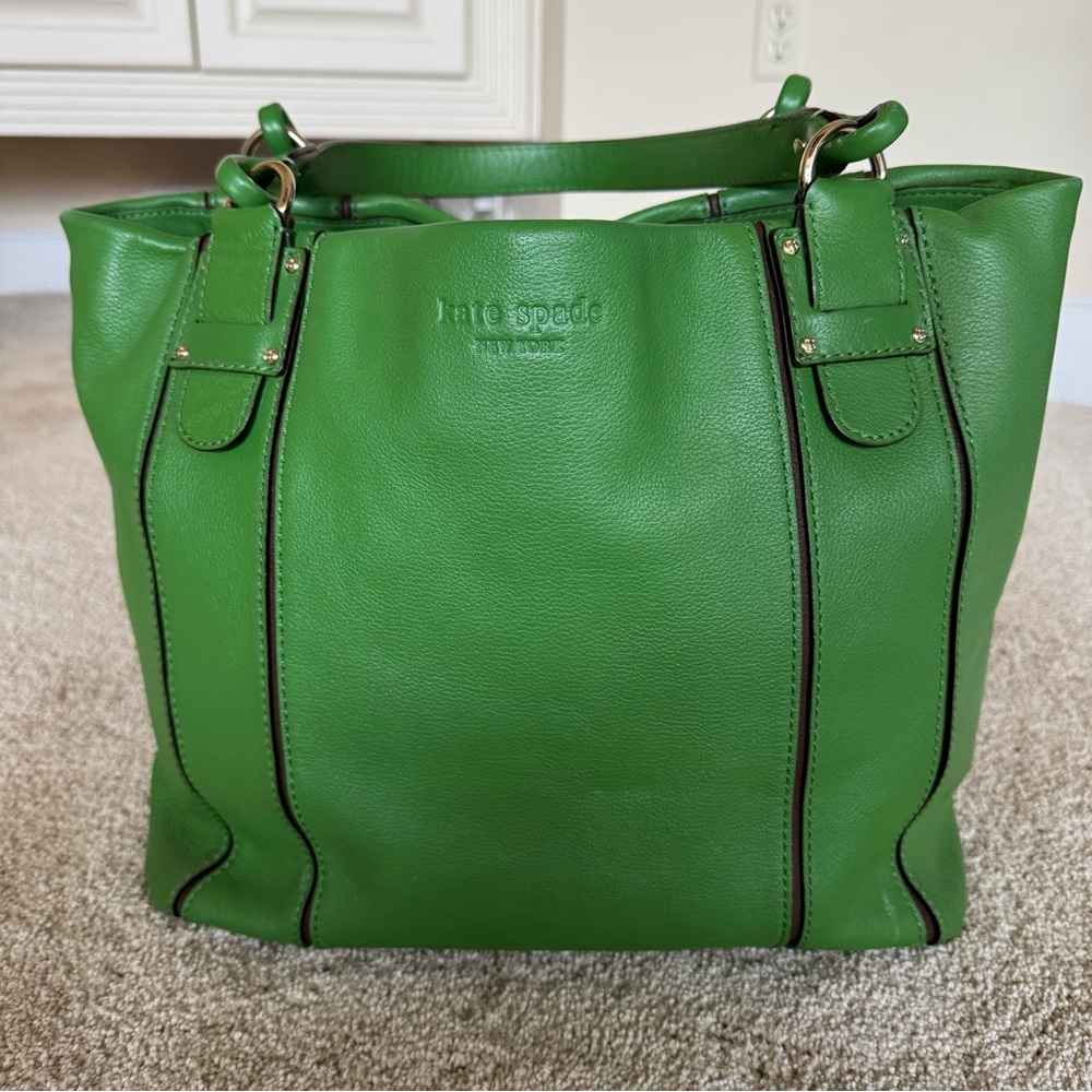 EUC Kate Spade Green Leather Tote Bag